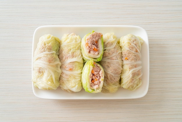 Homemade Minced Pork Wrapped in Chinese Cabbage or Steamed Cabbage Stuff Mince Pork