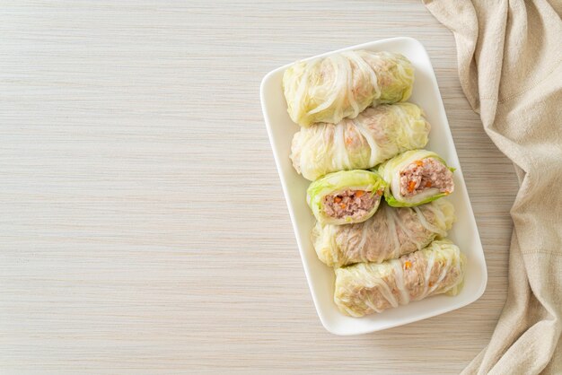 Homemade Minced Pork Wrapped in Chinese Cabbage or Steamed Cabbage Stuff Mince Pork