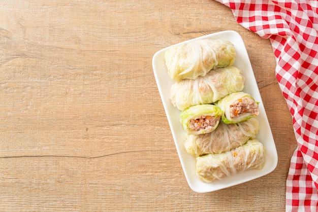 Homemade Minced Pork Wrapped in Chinese Cabbage or Steamed Cabbage Stuff Mince Pork