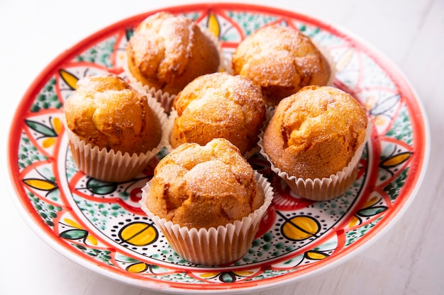 Homemade muffins made with egg and honey.