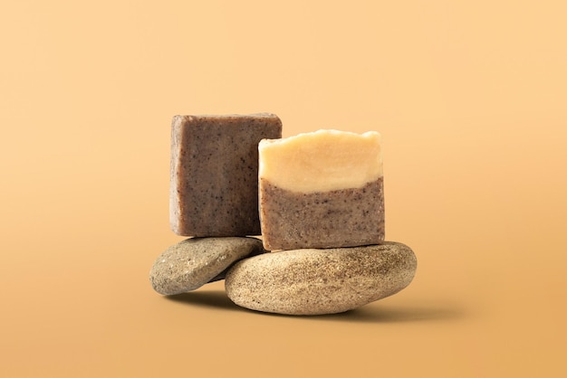 Homemade natural soap on earth tone background