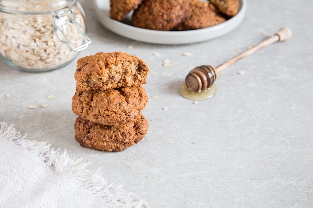 Homemade oatmeal cookies with honey. Healthy Food Snack Concept. 