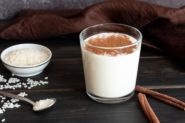 Homemade orchata with cinnamon and ice