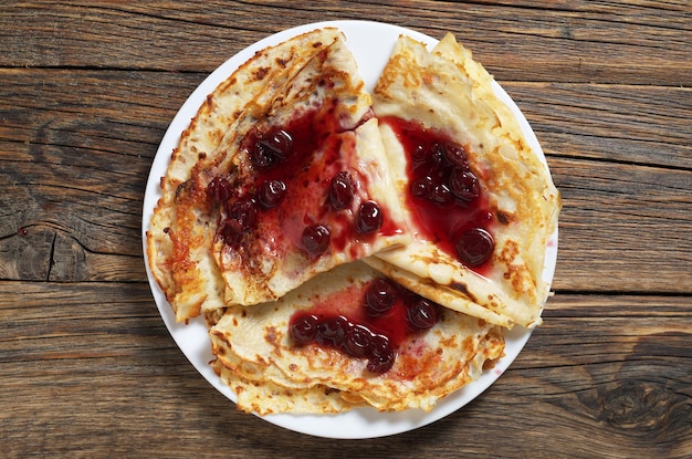 Homemade pancakes with jam