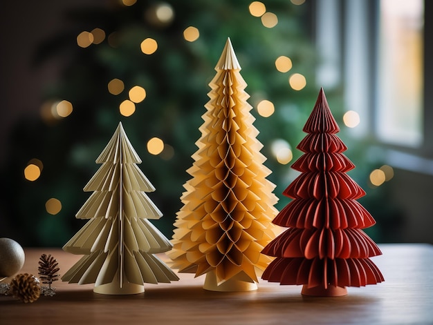 Homemade paper decorations in the form of Christmas trees for Christmas