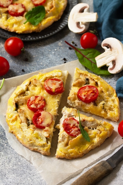 Homemade pastries with whole grain flour Galette with chicken cheese and mushrooms