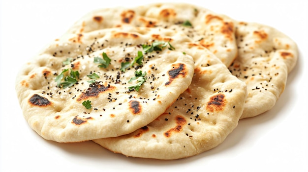 Homemade Pita Bread and Naan Flatbread Isolated on White Background