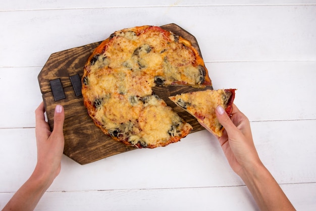 homemade pizza on a white background