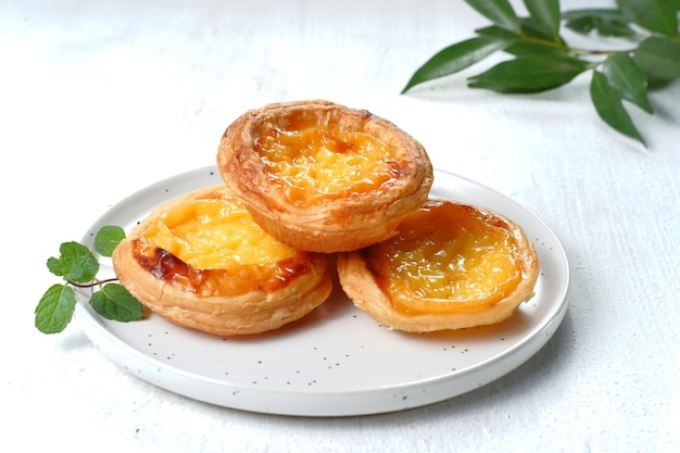 Homemade  Portuguese Egg Tart or Pastel de nata or pastel de Belm on white background