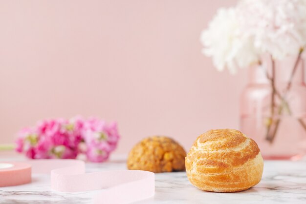 Homemade profitroles pastry filled with custard