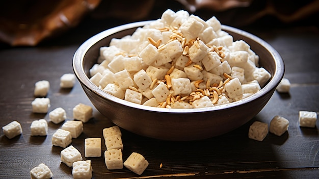 Homemade puffed square rice cereal