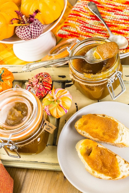 Homemade pumpkin butter made with organic pumpkins.