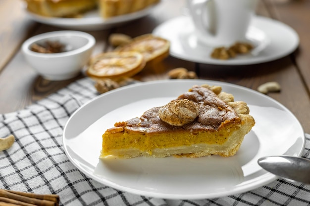 Homemade pumpkin pie for thanksgiving ready to eat