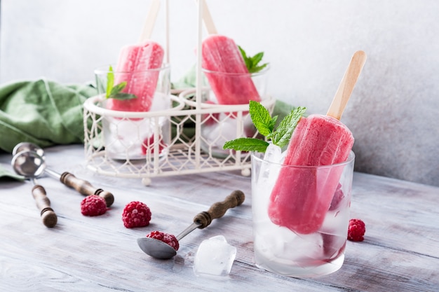 Homemade raspberry popsicles