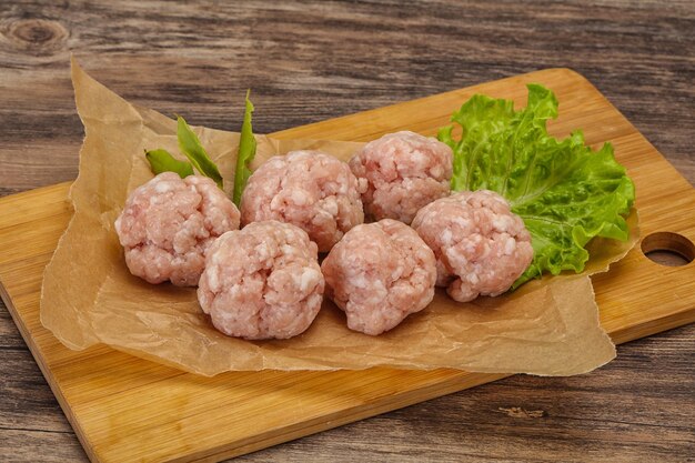 Homemade raw pork minced meatball for cooking