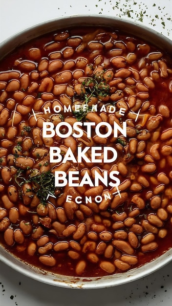 Photo homemade recipe of boston baked beans on pan white background