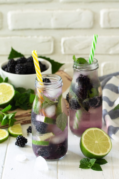 Homemade refreshing citrus lemonade mojito blackberry  Free space for your text