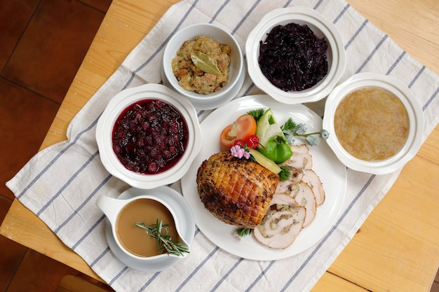 Homemade roasted traditional Ham to celebrate Thanksgiving Day