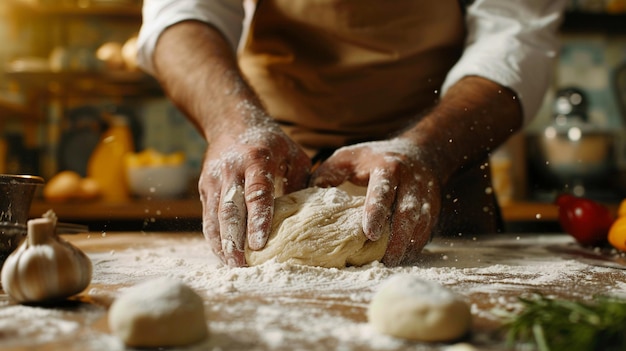 Homemade rustic bread making process on wooden table