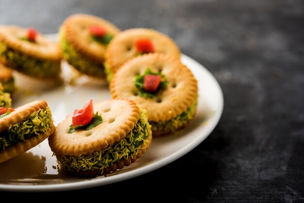 Homemade salted Biscuit chat or sandwich for kids or starers for guests