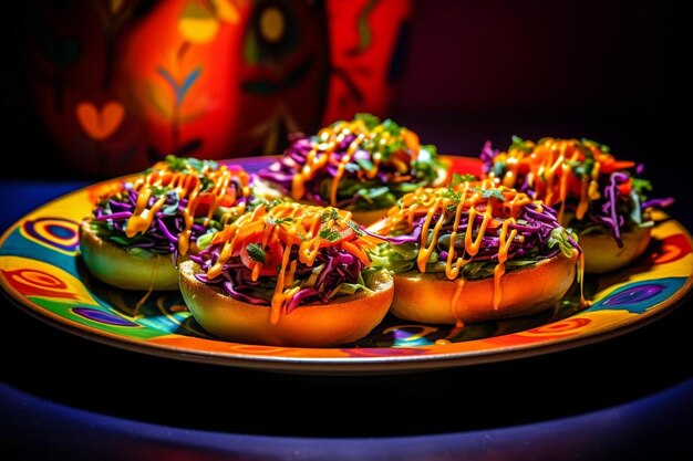 Photo homemade sopes on a colorful ceramic plate spicy sopes red peppers served image