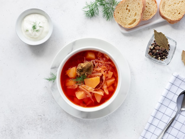 Homemade soup in a white bowl