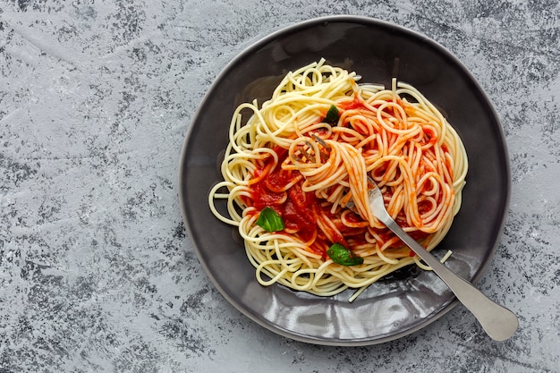 Homemade Spaghetti with tomato and basil sauce