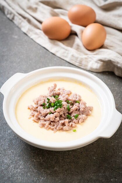 homemade steamed egg with minced pork