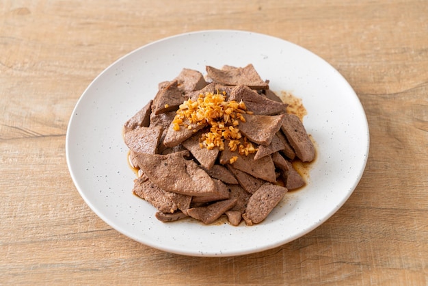 Homemade stirfried pork liver with garlic