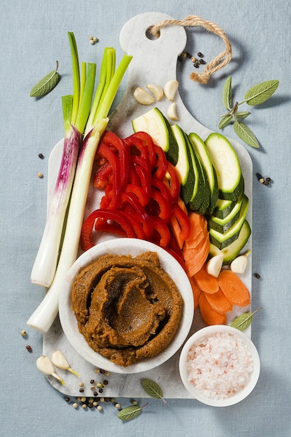 Homemade stock in Bouillon cube with fresh vegetables healthy cuisine