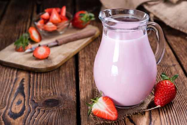 Homemade Strawberry Milk selective focus