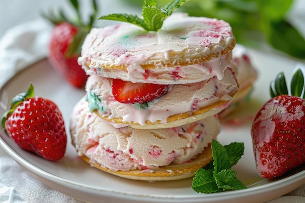 Homemade strawberry and mint ice cream sandwiches