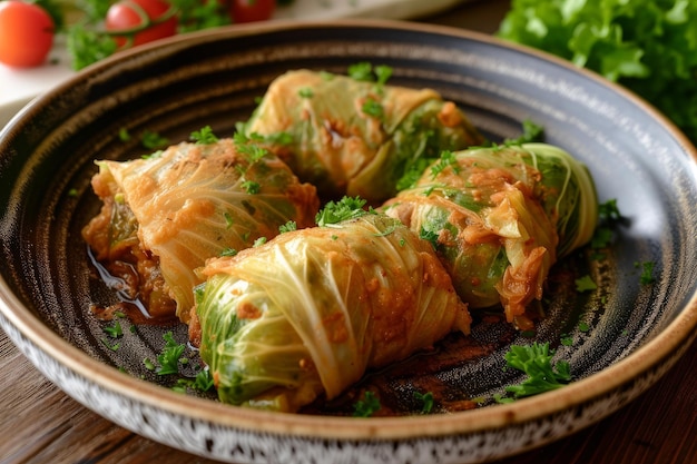 Homemade stuffed cabbage rolls on plate