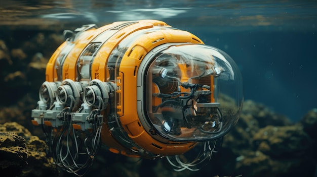 A homemade submarine is descending to the bottom