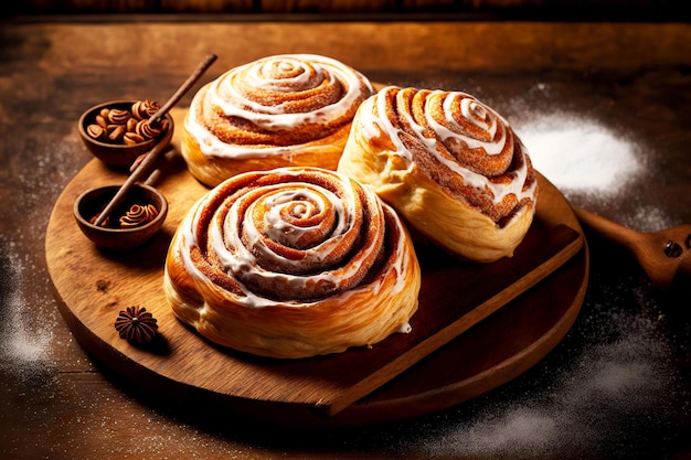 Homemade sweet cinnamon buns made for dessert for breakfast