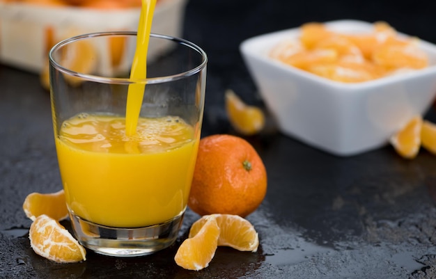 Homemade Tangerine Juice closeup shot