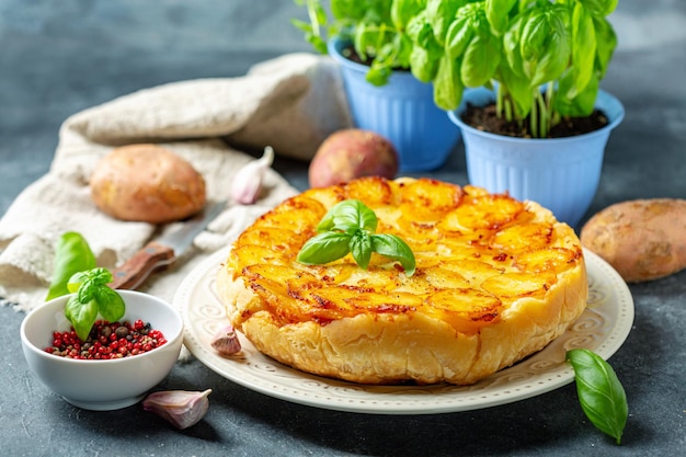 Homemade Tarte Tatin with potatoes