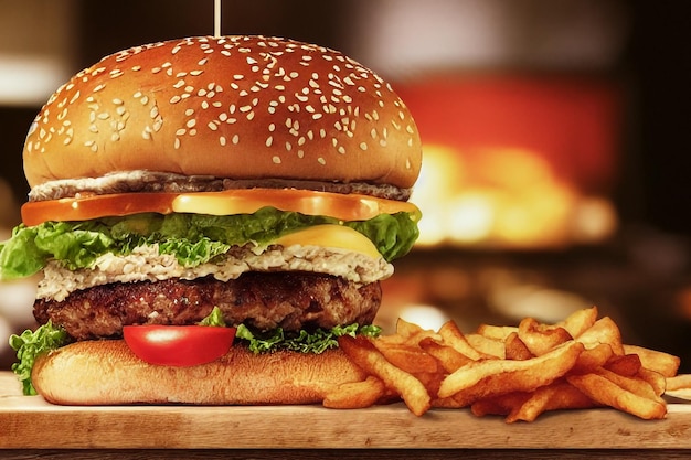 homemade tasty burgers on wood table. Selective focus.