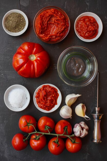 Photo homemade tomato paste making process with fresh ingredients and stepbystep instructions