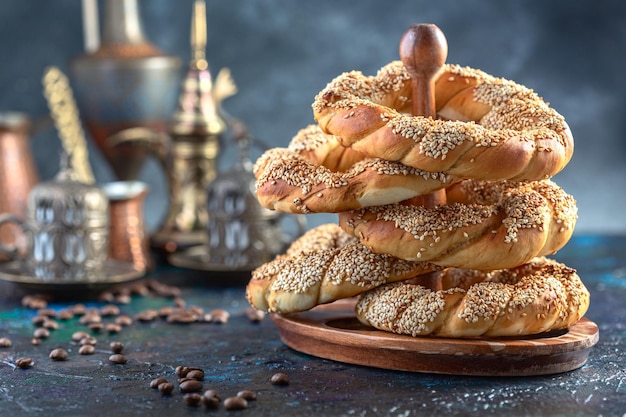 Homemade Turkish Simit bagels with sesame seeds