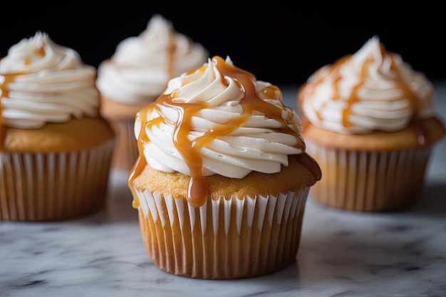 Homemade vanilla muffins with salty caramel topping