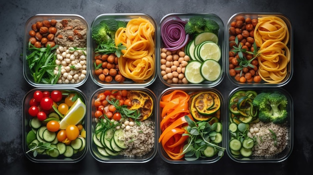 Homemade Vegan Food in Lunch Boxes with Healthy Vegetables