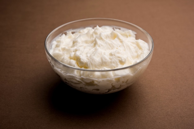 Homemade white Butter or Makhan or Makkhan in Hindi, served in a bowl. selective focus