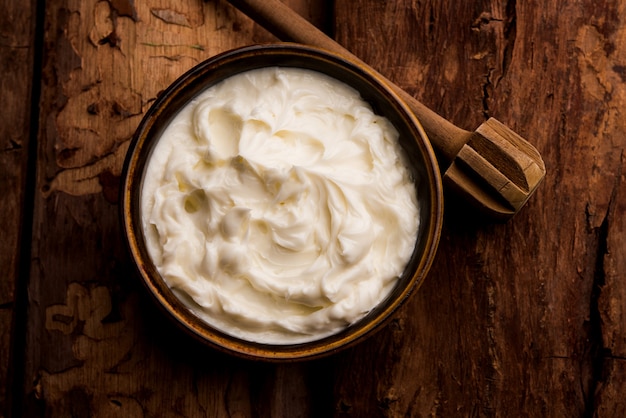 Homemade white Butter or Makhan or Makkhan in Hindi, served in a bowl. selective focus