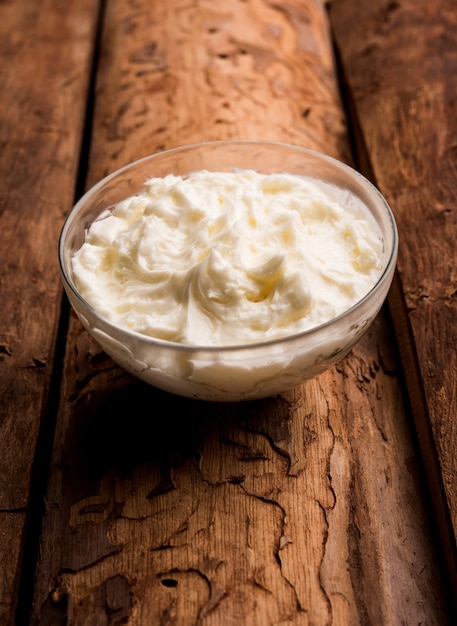 Homemade white Butter or Makhan or Makkhan in Hindi, served in a bowl. selective focus