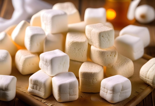 Homemade white marshmallows Homemade healthy sweets close up