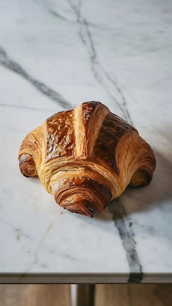 homemade whole wheat croissant bread on marble kitchen table top view with copy space for text