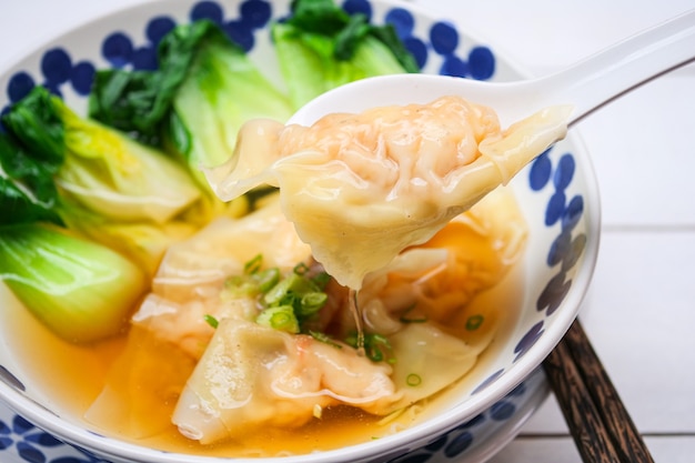 homemade wonton soup with bok choy