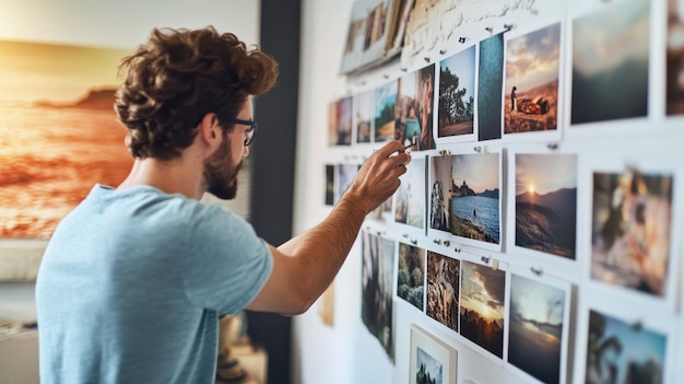 Photo homeowner creating a gallery wall with photos