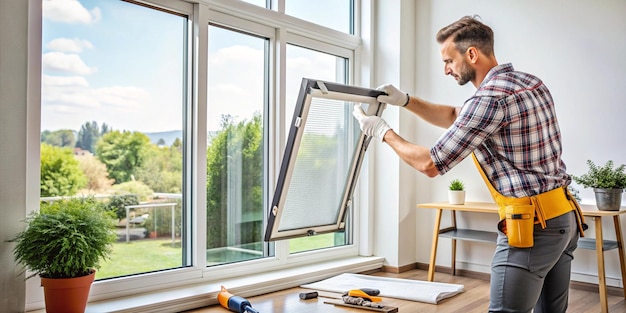 Photo homeowner replacing window for better insulation and energy efficiency